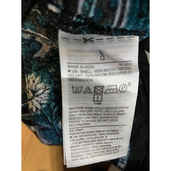 Old Navy Boho Floral Pheasant Blouse Black/Green/White Size Large - Picture 3 of 8